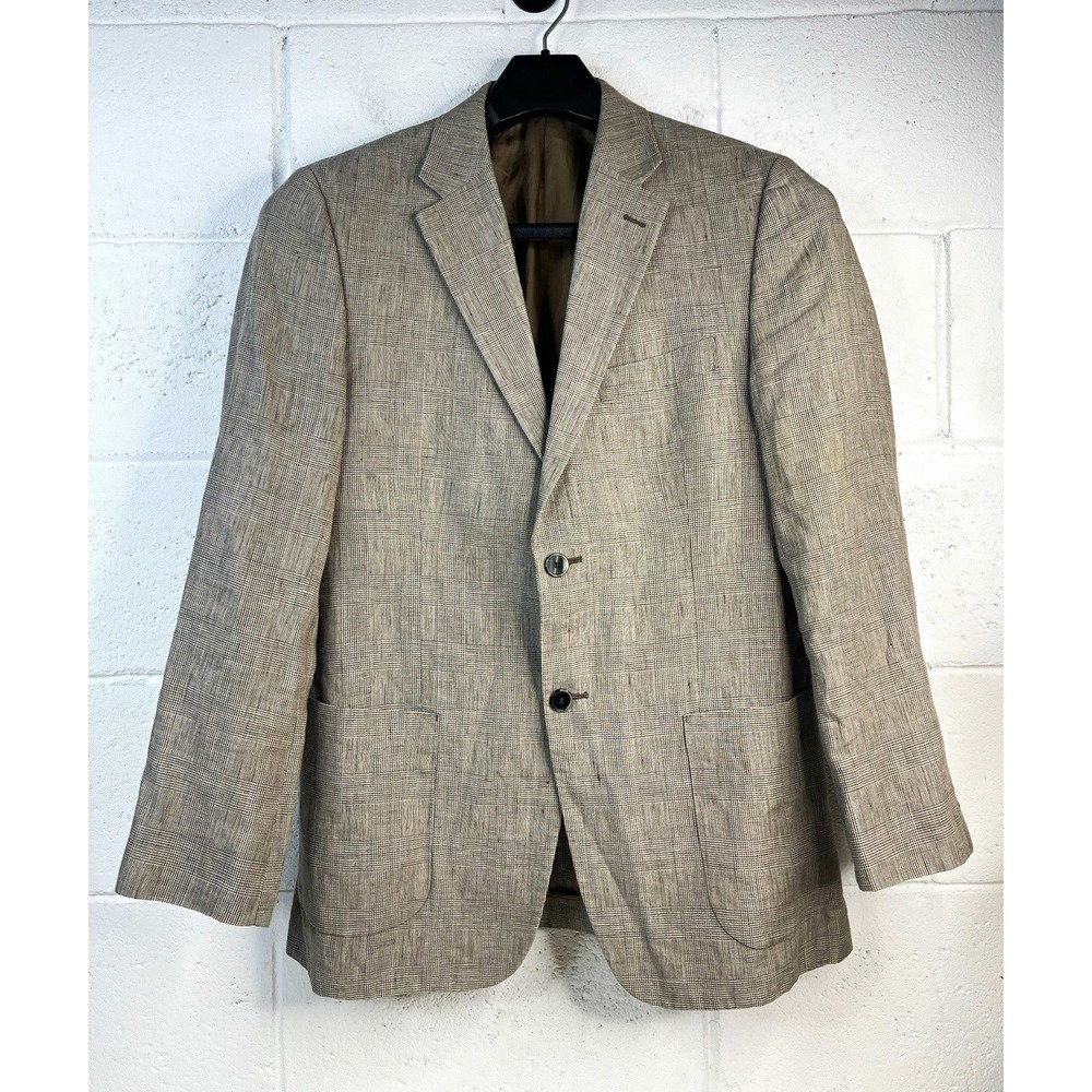 Lauren Ralph Lauren Men's Linen Blazer 40R Gray Check Slim Fit 2Btn Notch - Picture 1 of 13